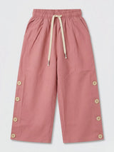 Girls Peach Wide Leg Trackpants with Button Detail