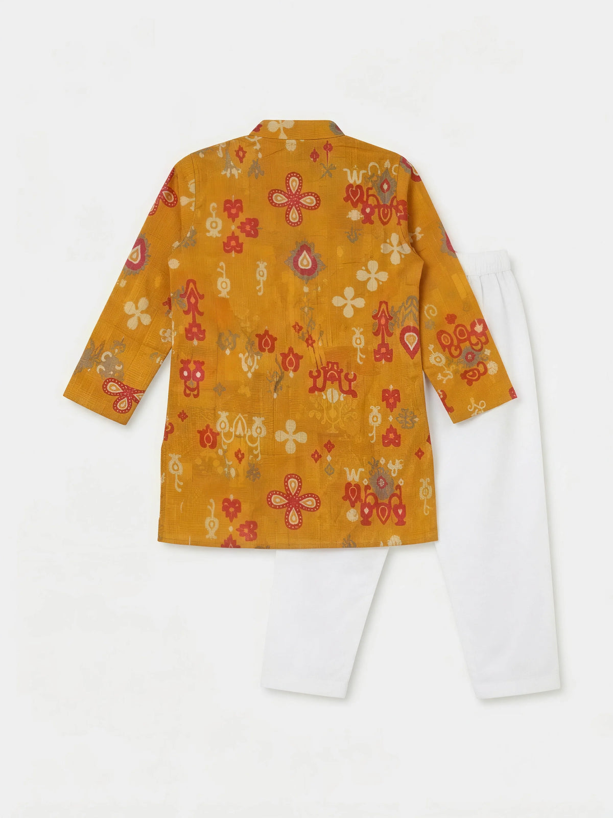 Yellow Ikat Print Kurta Pajama Set for Boys