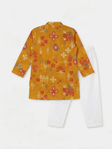 Yellow Ikat Print Kurta Pajama Set for Boys