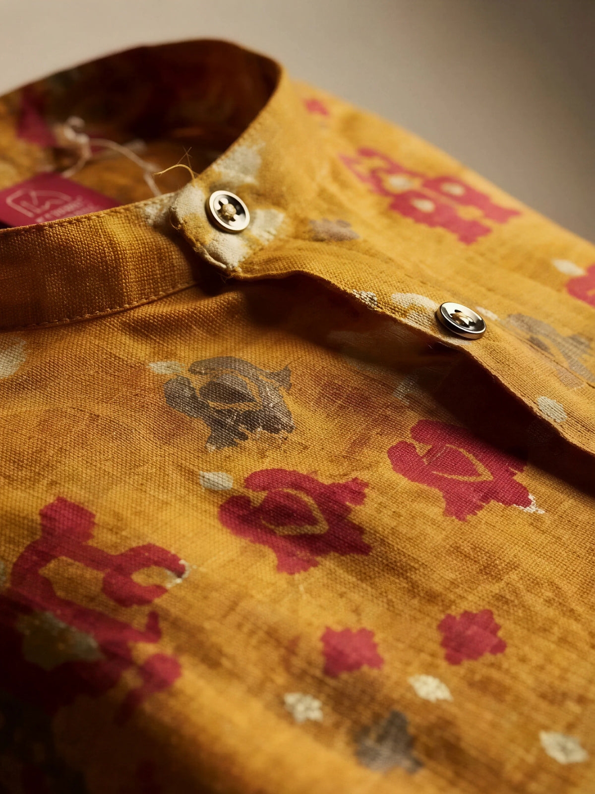 Yellow Ikat Print Kurta Pajama Set for Boys
