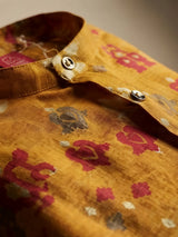 Yellow Ikat Print Kurta Pajama Set for Boys