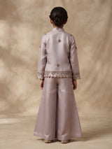 Purple Embroidered Plazzo Set with Jacket for Girls