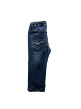 Toddler Boys' Navy Blue Pull-On Jeans with Branded Drawstring.