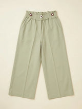 Girls Sage Green High-Waist Wide-Leg Casual Pants