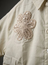 Girls Cream Floral Applique Shirt