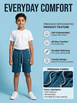Boys Premium Teal Blue Comfort Fit Cotton Shorts