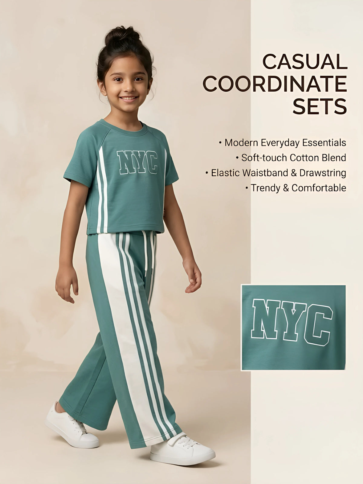 Girls Green NYC Printed Casual Co-ord Set