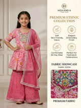 Girls Pink Floral Printed Kurta Sharara Set.