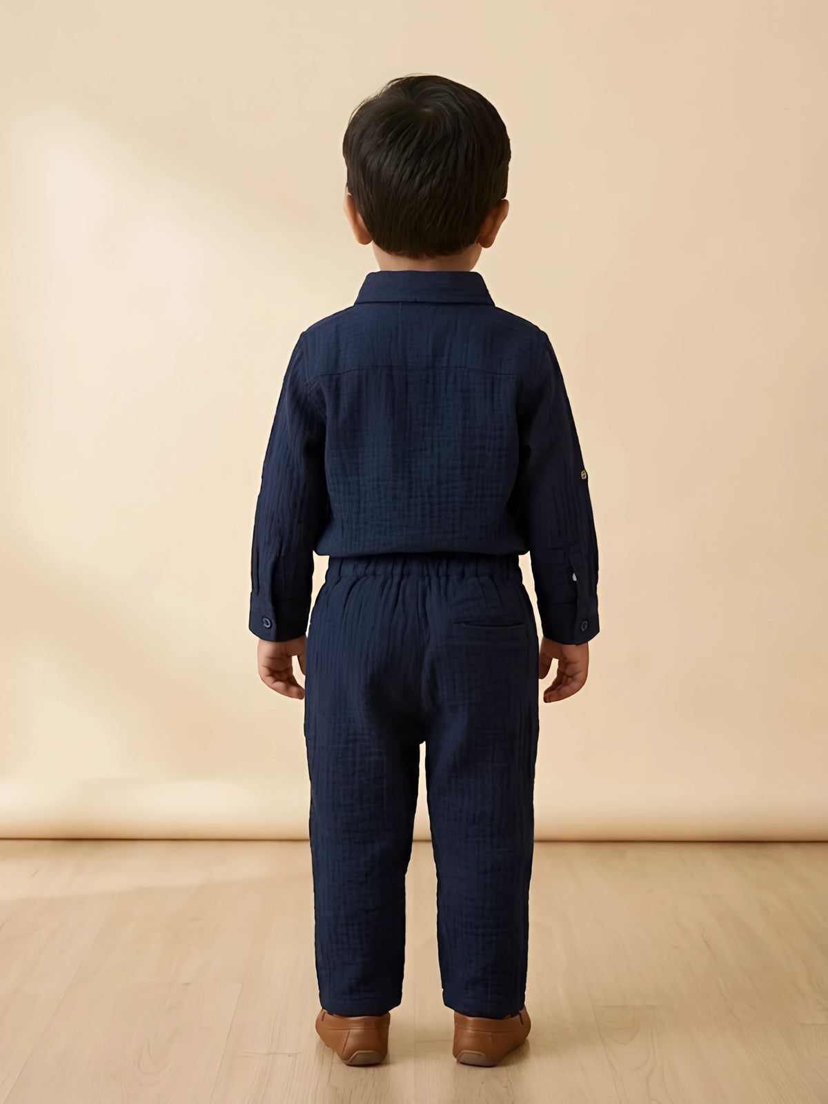 Navy Blue Solid Boys Coordinate Set with Polo Branding Kids