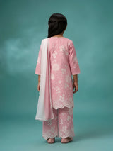 Girls Pink Floral Kurta Palazzo Set with Dupatta.