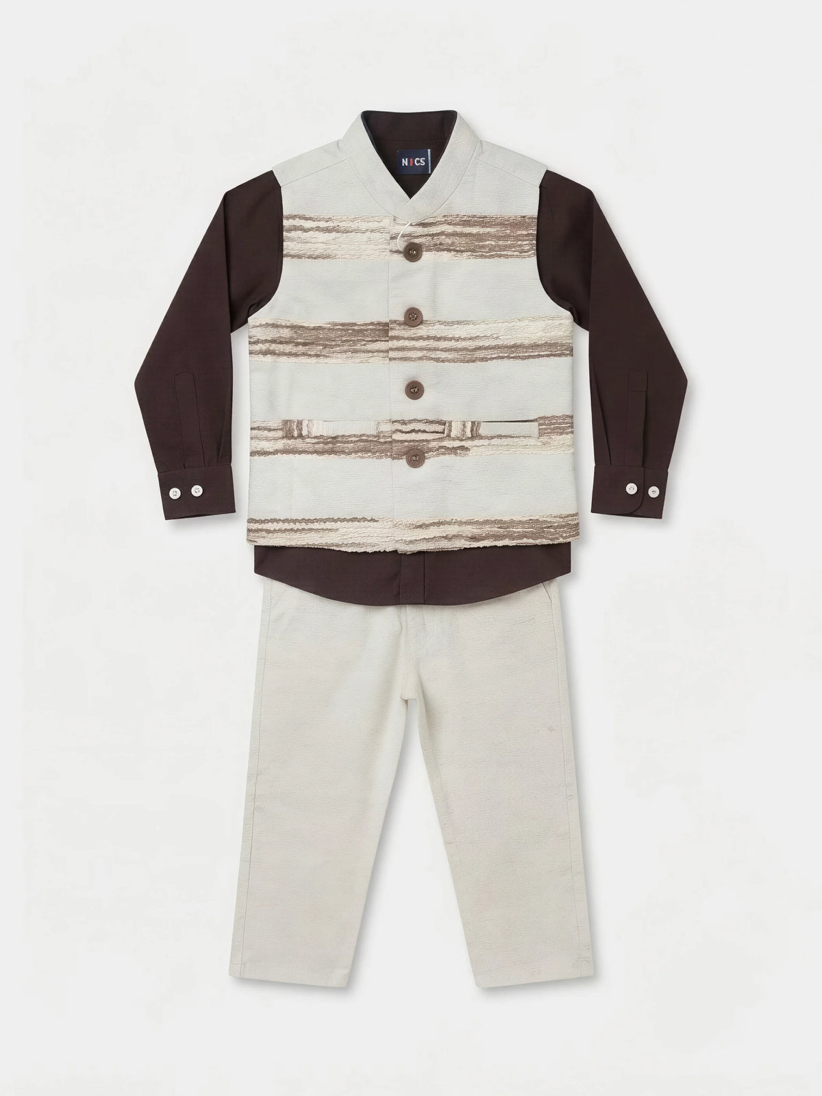 Boys Brown and Cream Textured Waistcoat Set