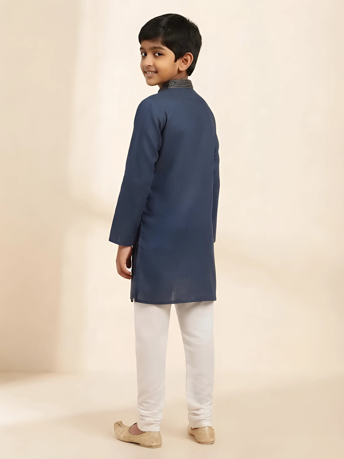 Navy Blue Solid Kurta Pajama Set for Boys