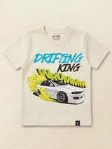 Boys Cream Drifting King Printed T-Shirt