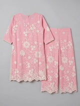 Girls Pink Floral Kurta Palazzo Set with Dupatta.