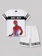 Boys Spidey Print White T-Shirt and Shorts Co-ord Set