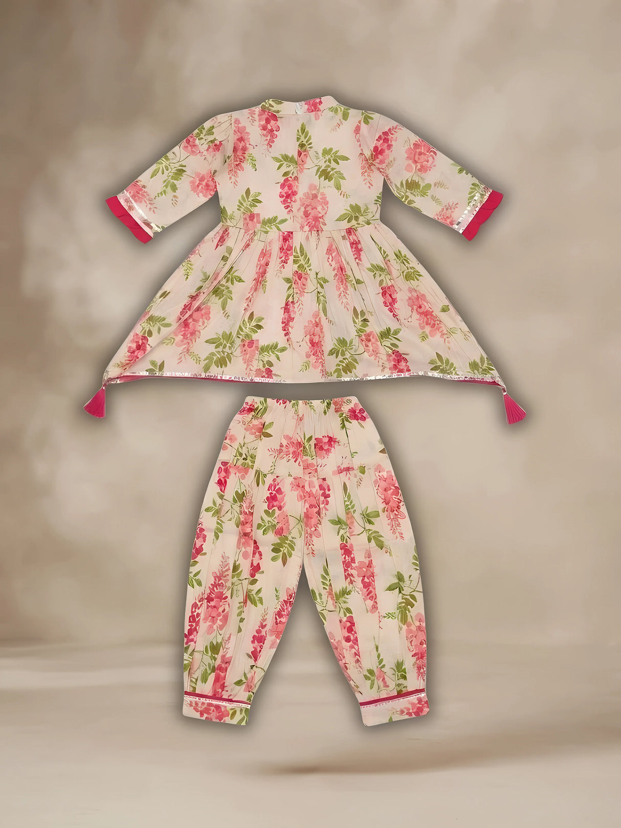 Girls Pink Floral Print Kurti with Patiyala Suit Set