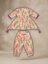 Girls Pink Floral Print Kurti with Patiyala Suit Set