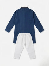 Navy Blue Solid Kurta Pajama Set for Boys