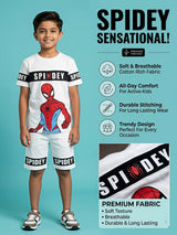 Boys Spidey Print White T-Shirt and Shorts Co-ord Set