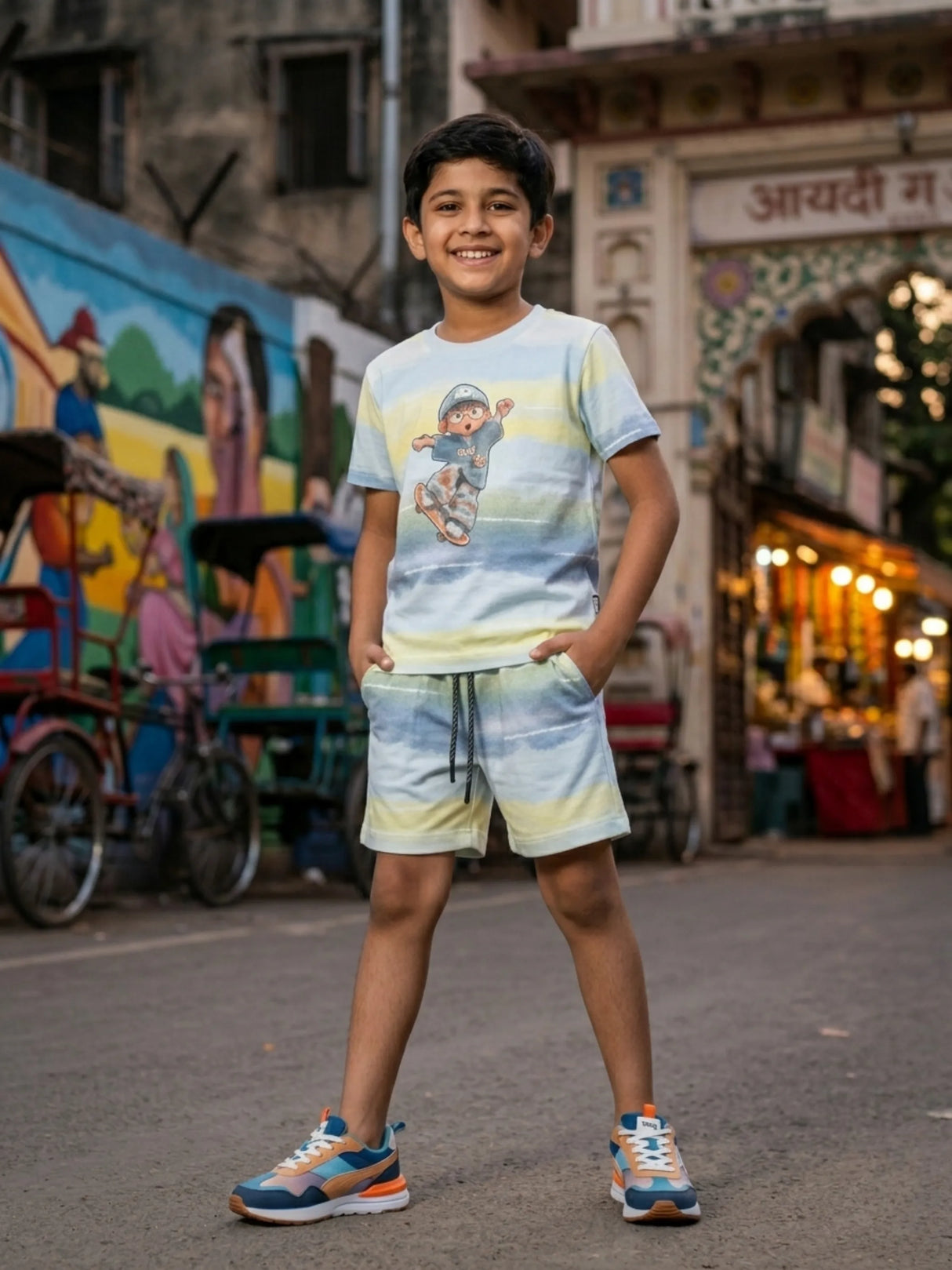 Boys Blue Skater Print Cotton Coordinate Set