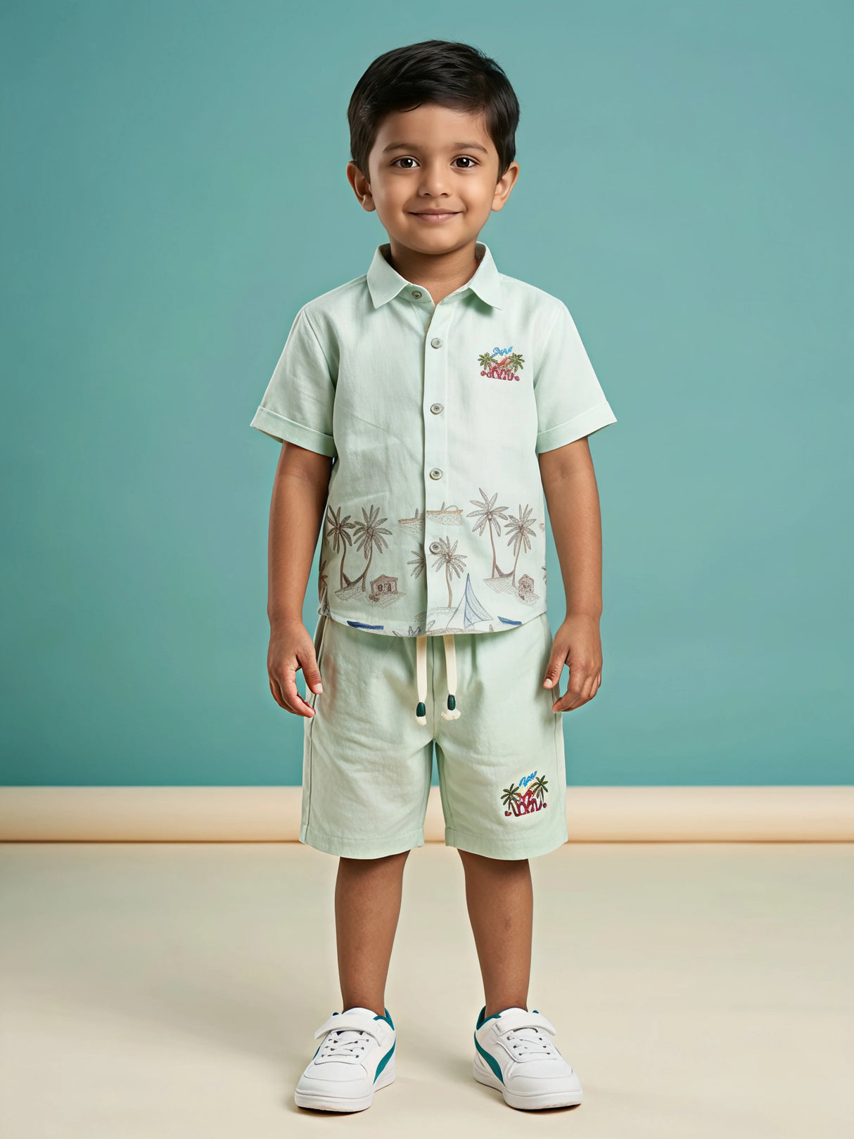Boys Mint Green Tropical Print Coord Set