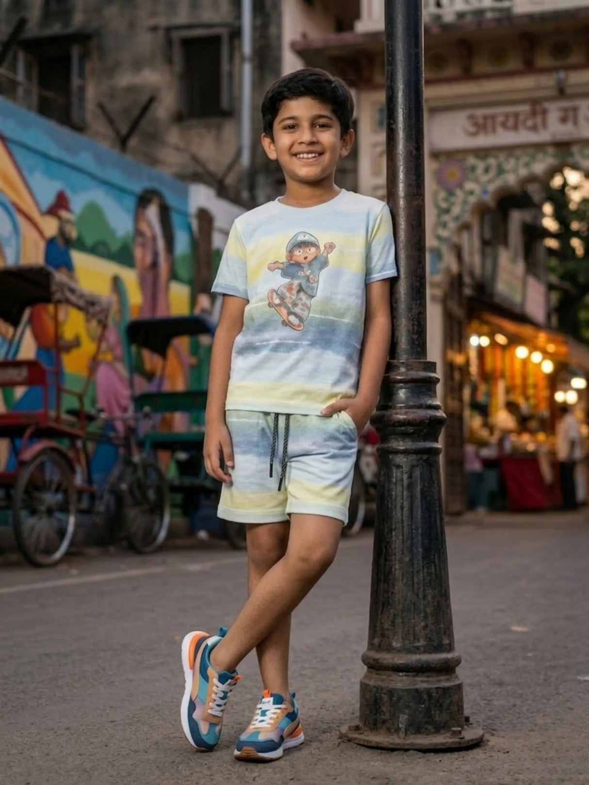 Boys Blue Skater Print Cotton Coordinate Set