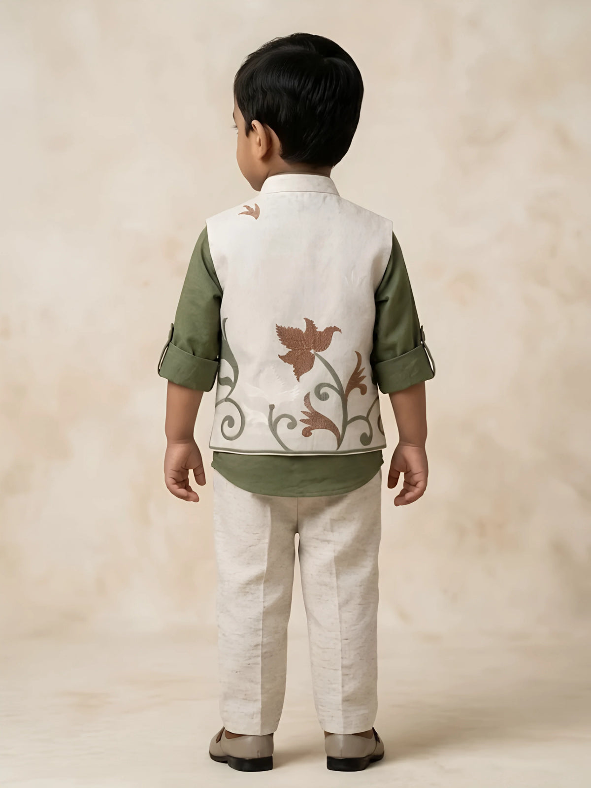Boys Green Embroidered Waistcoat