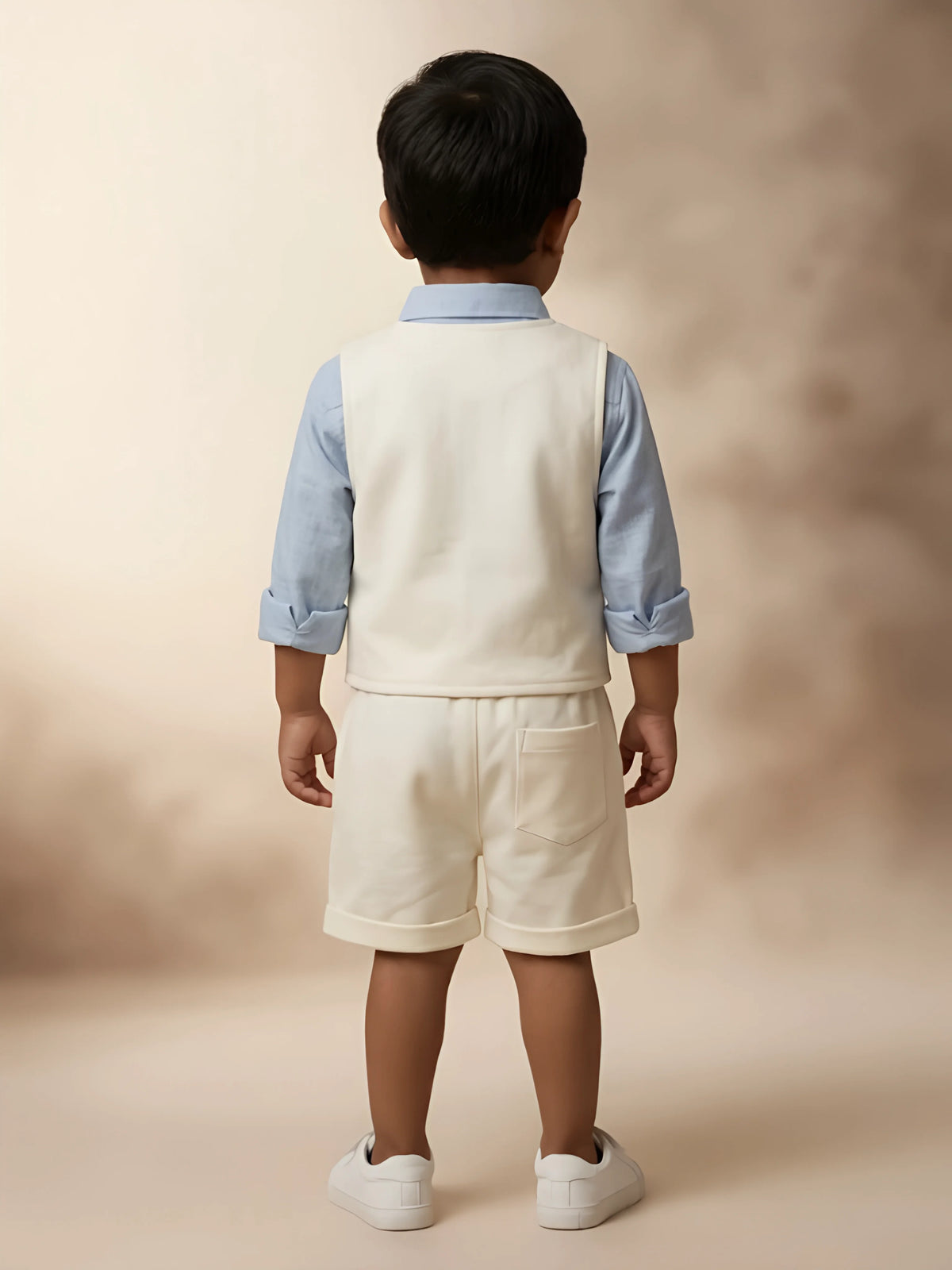 Light Blue Car Print Boys Coordinate Set with Vest and Bow Tie