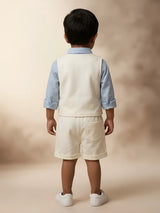 Light Blue Car Print Boys Coordinate Set with Vest and Bow Tie