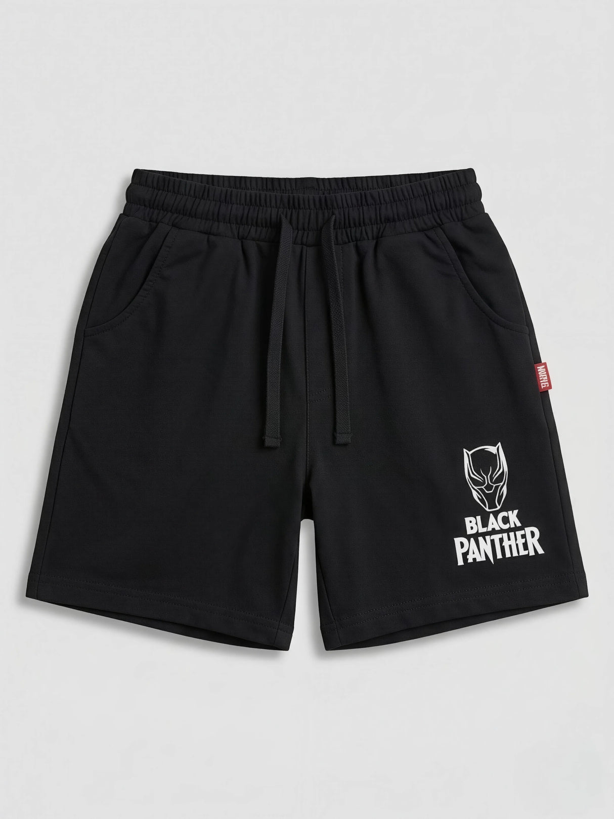 Boys Black Panther Graphic Shorts - Sporty Black Cotton Mix