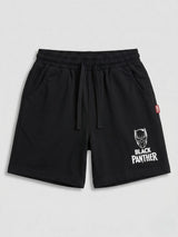Boys Black Panther Graphic Shorts - Sporty Black Cotton Mix