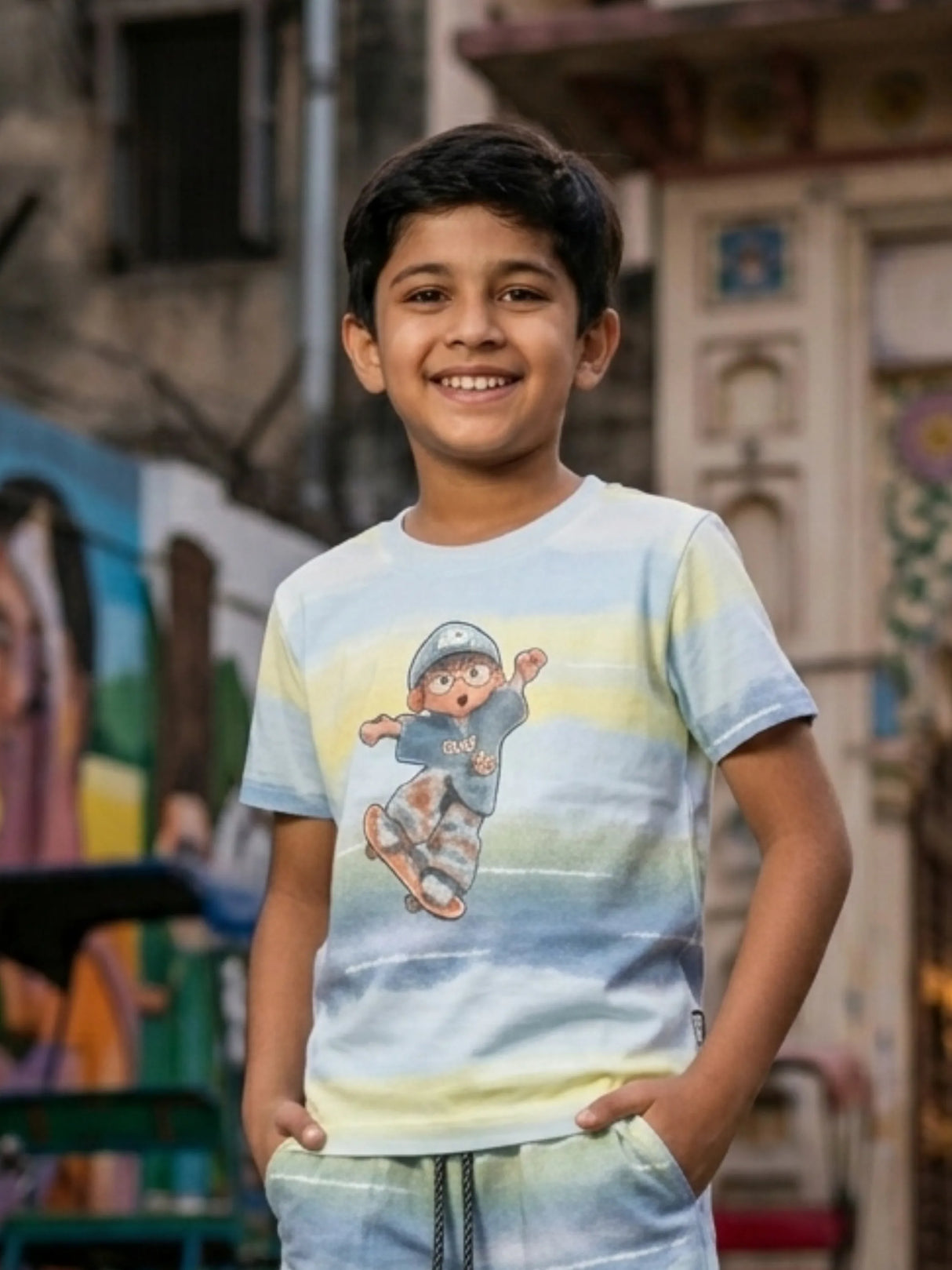 Boys Blue Skater Print Cotton Coordinate Set