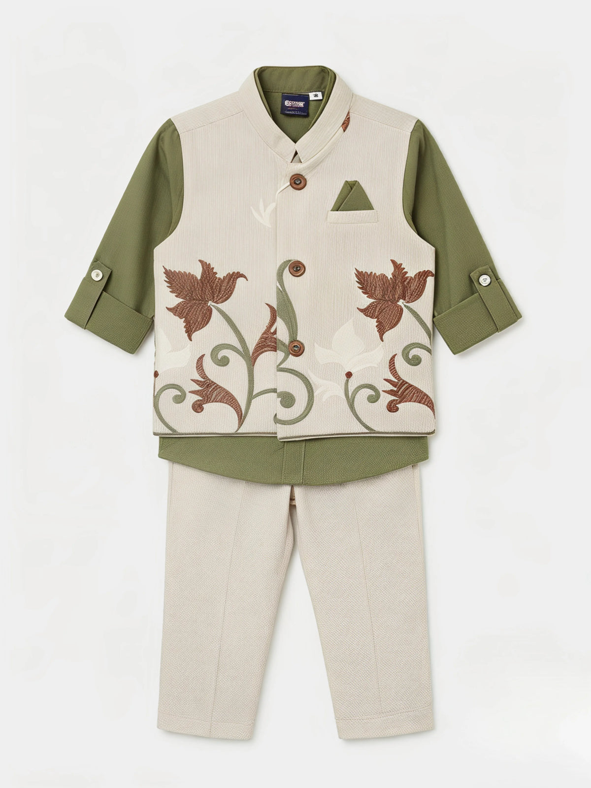Boys Green Embroidered Waistcoat