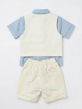 Light Blue Car Print Boys Coordinate Set with Vest and Bow Tie