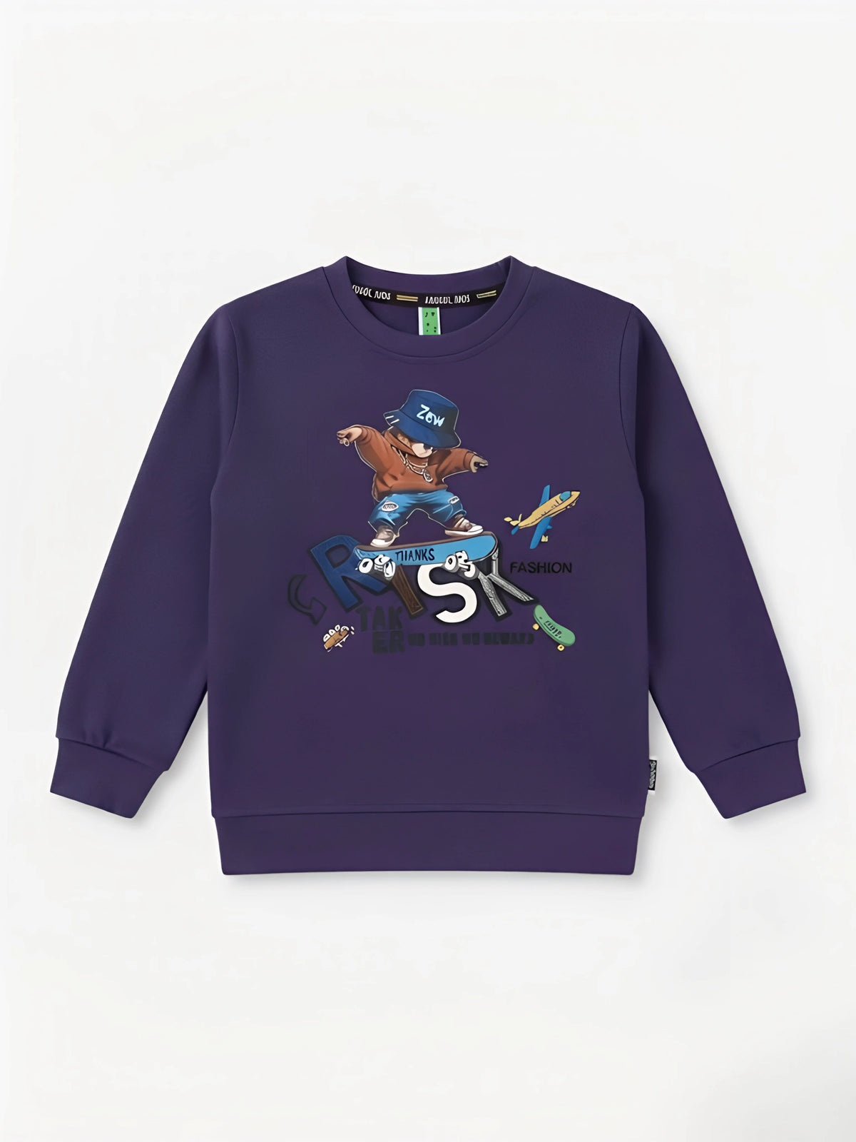Purple Bear Graphic Print T-Shirt