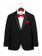 Boys' Formal Black Coat Suit Set with Red Bowtie ()