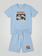 Boys Light Blue NASA Printed T-Shirt and Shorts Co-ord Set.