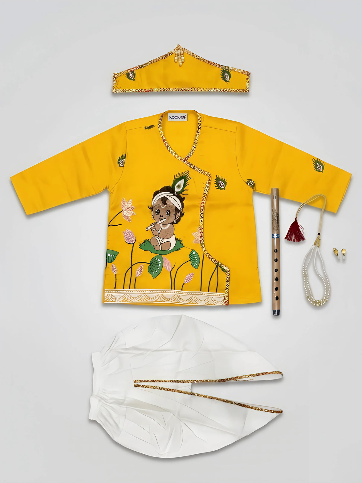 Vibrant Yellow Printed Kanha Dhoti Kurta Set for Boys.