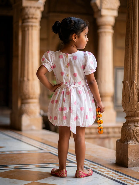 Pink Polka Dot Bubble Frock for Baby Girls