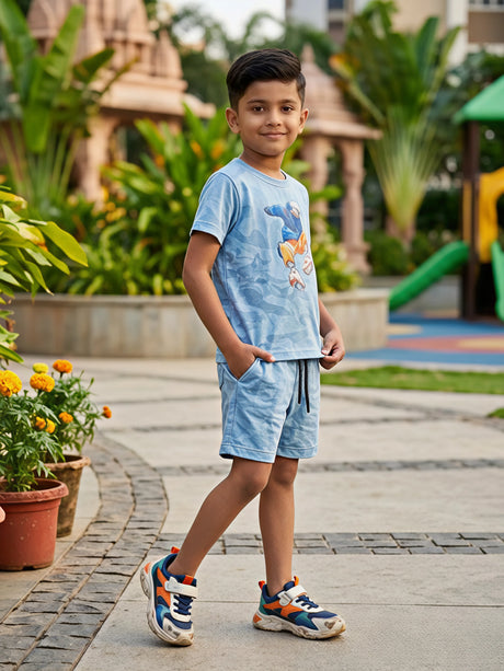 Boys Blue Anime Graphic T-Shirt & Shorts Co-ord Set