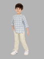 Boys' Blue Plaid Kurta-Style Shirt & Khaki Trouser Set
