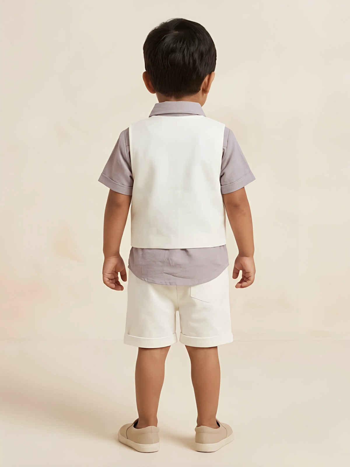 Purple Car Print Boys Coordinate Set with Vest and Shorts
