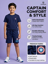 Boys Navy Blue Captain America Graphic Shorts