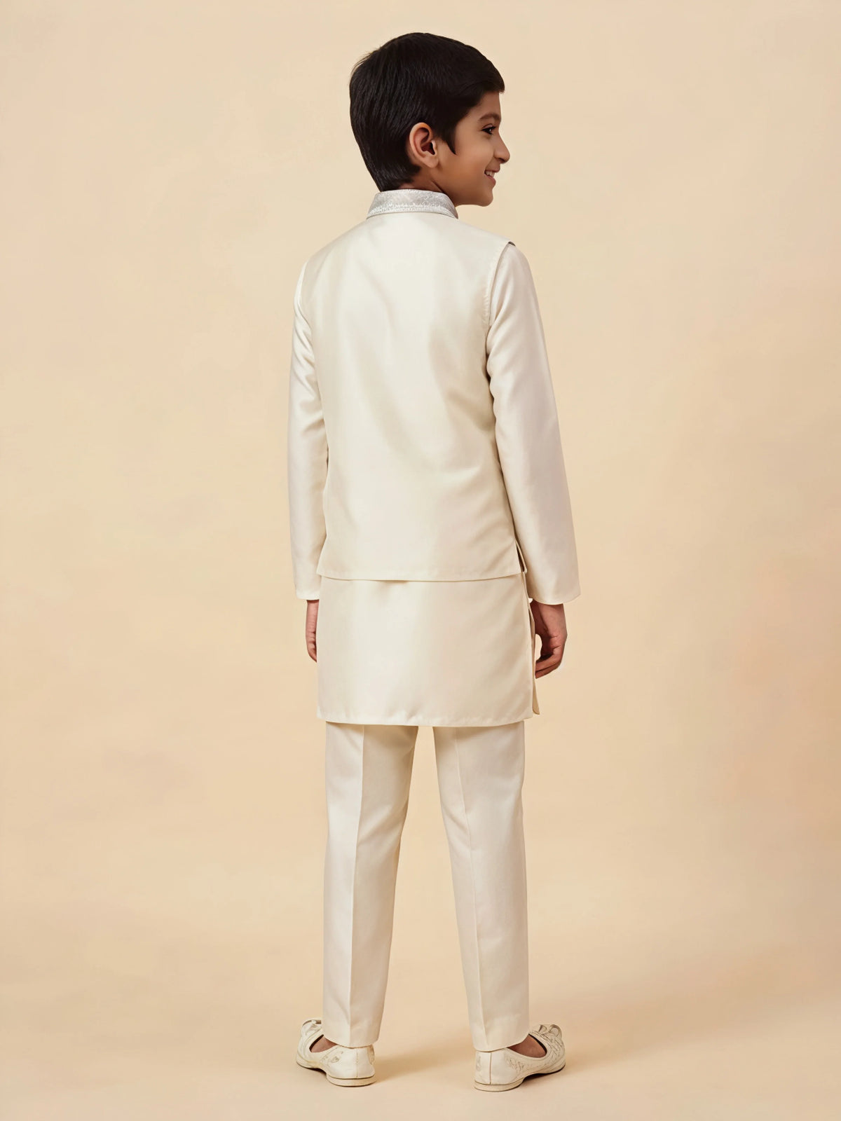 Cream Embroidered Kurta Pajama Set for Boys