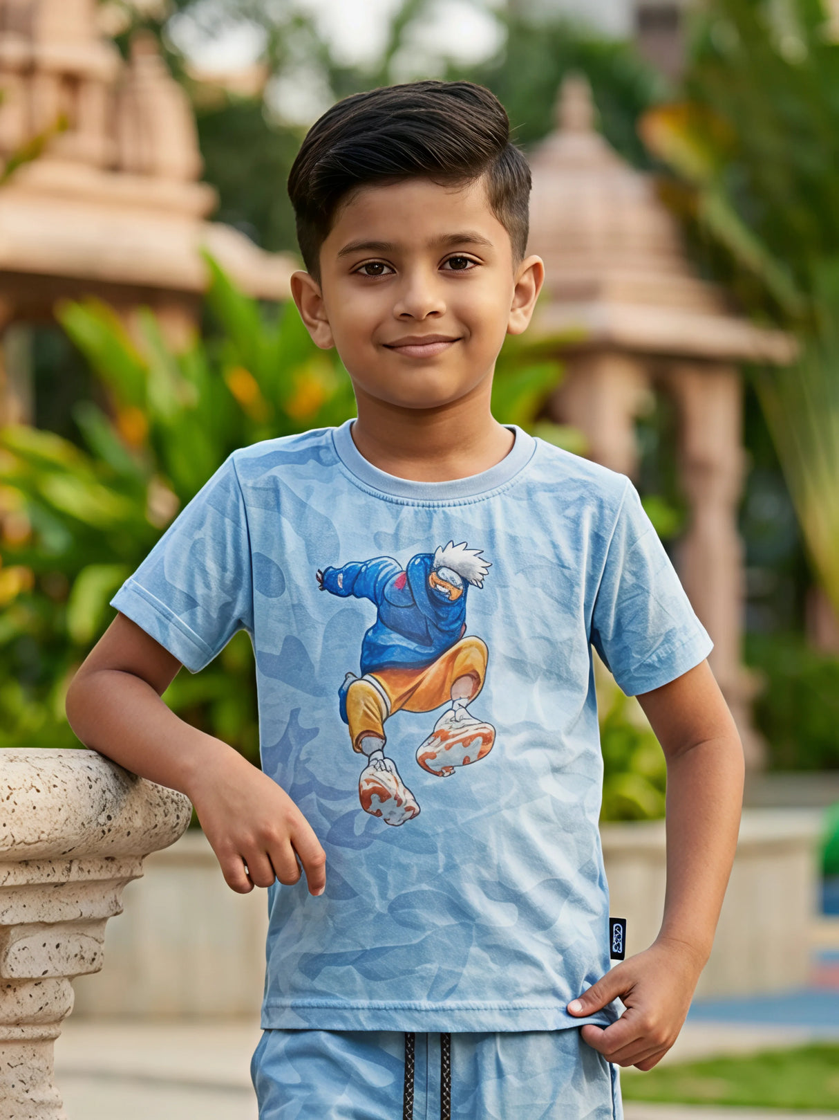 Boys Blue Anime Graphic T-Shirt & Shorts Co-ord Set