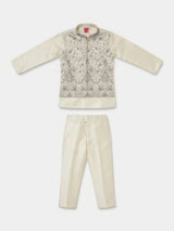 Cream Embroidered Kurta Pajama Set for Boys