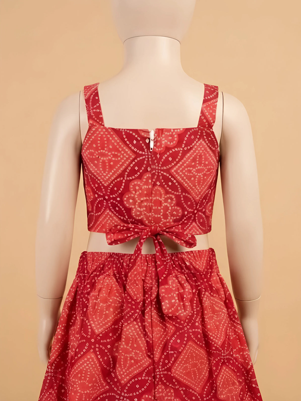 Girls Red Printed Lehenga Choli Set with Dupatta & Tassels