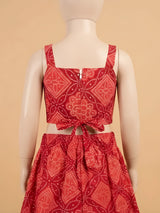 Girls Red Printed Lehenga Choli Set with Dupatta & Tassels