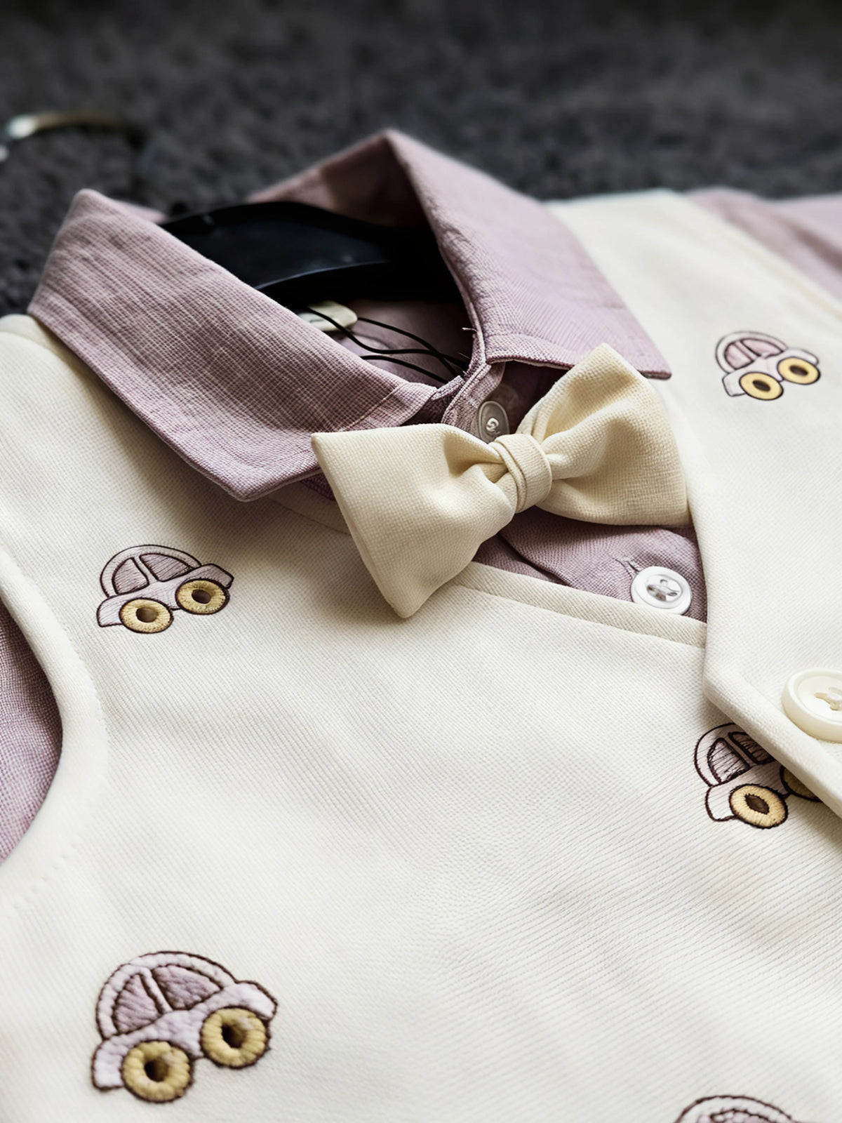 Purple Car Print Boys Coordinate Set with Vest and Shorts