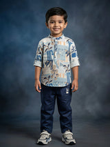 Boys Blue Aureo Abstract Print Cotton Co-ord Set